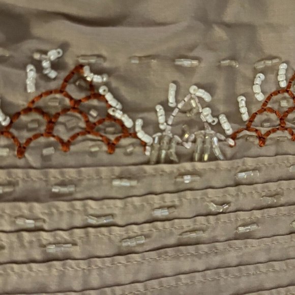 Girl Krazy TAN RUFFLEBUTTON FRONT BEADED EMBROIDED COLLARD V-NECK RUFFLE  SIZE S - Picture 4 of 10